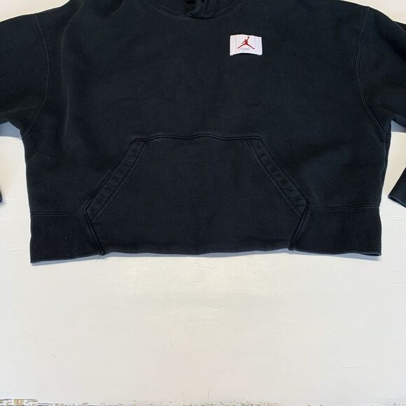 Jordan Hoodie Womens Crop L Black Loose Fit Pullover Sweater Sweatshirt - Picture 4 of 14